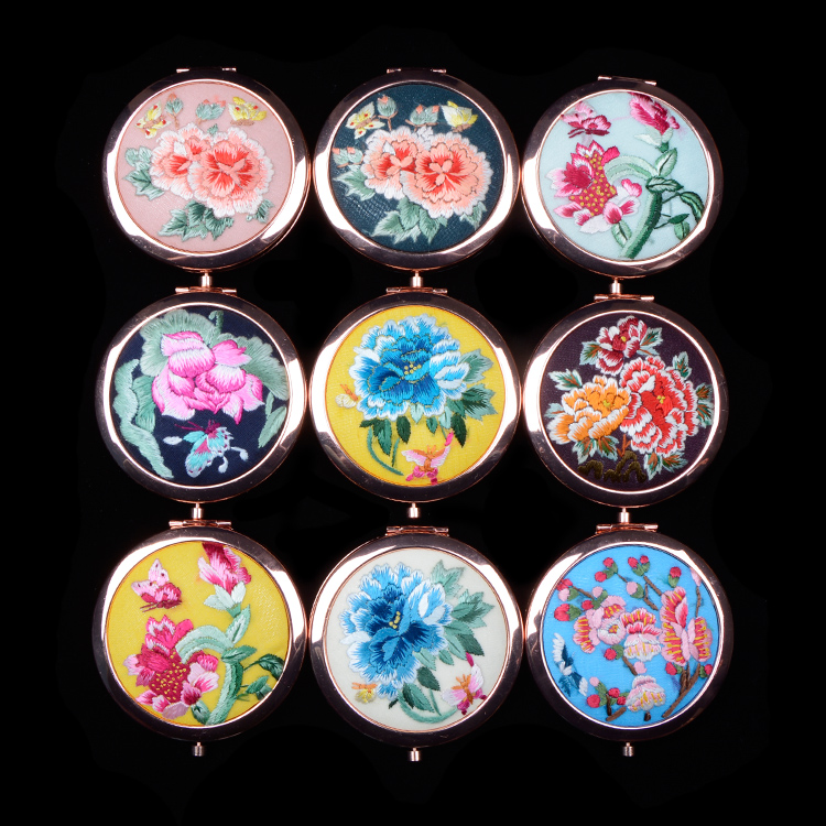 彭阳化妆随身镜精品出国送礼刺绣中国风古风摄影 手绣镜子