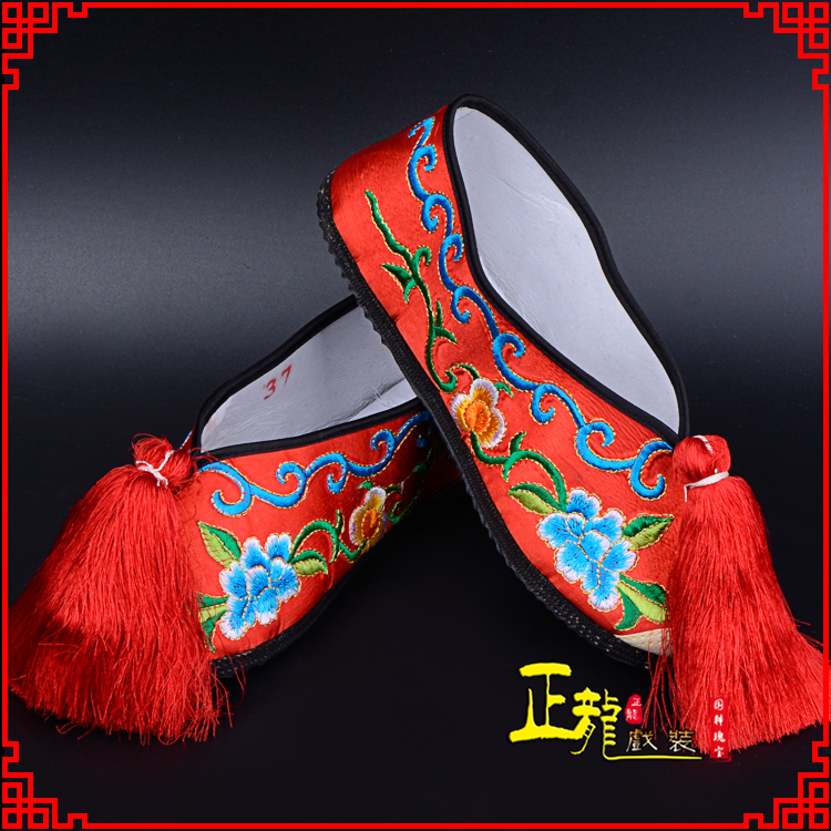 彭阳京剧越剧戏曲彩鞋花旦绣花 普平底彩鞋